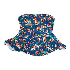 Anthropologie Mermaid Brand Peplum Floral Strapless Top Medium